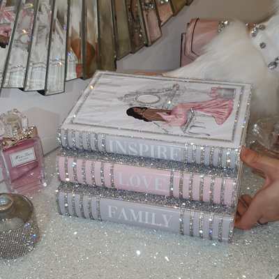 Bling Decor Glam Book Stack (Pink & Gray)