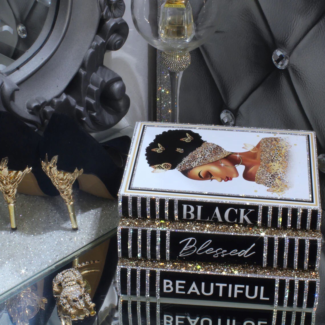 Black Queen Luxury Bling Glam Book Stack - Stack of 3