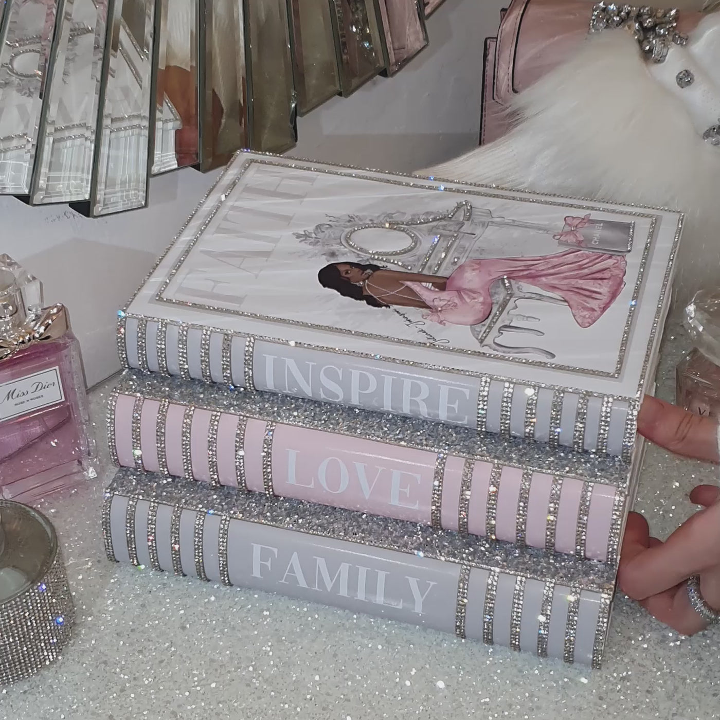 Bling Decor Glam Book Stack (Pink & Gray)