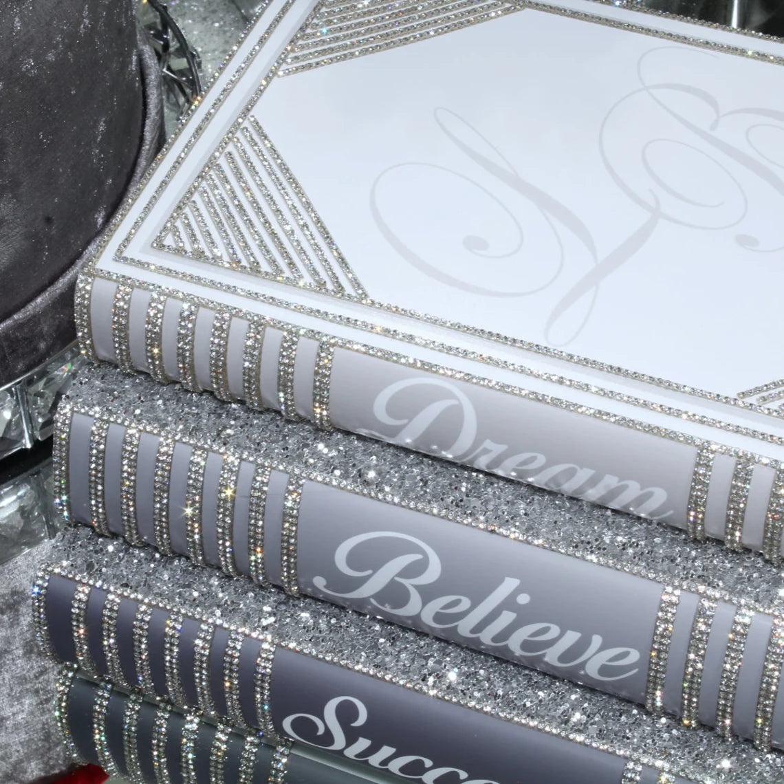 Bling Decor Glam Book Stack (3-tone Grey)