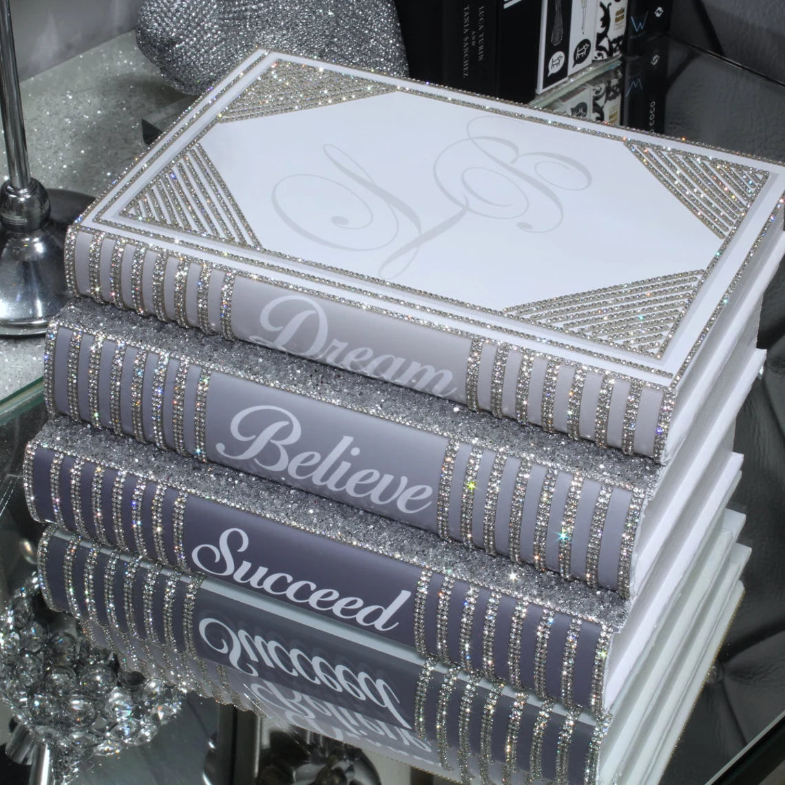 Bling Decor Glam Book Stack (3-tone Grey)