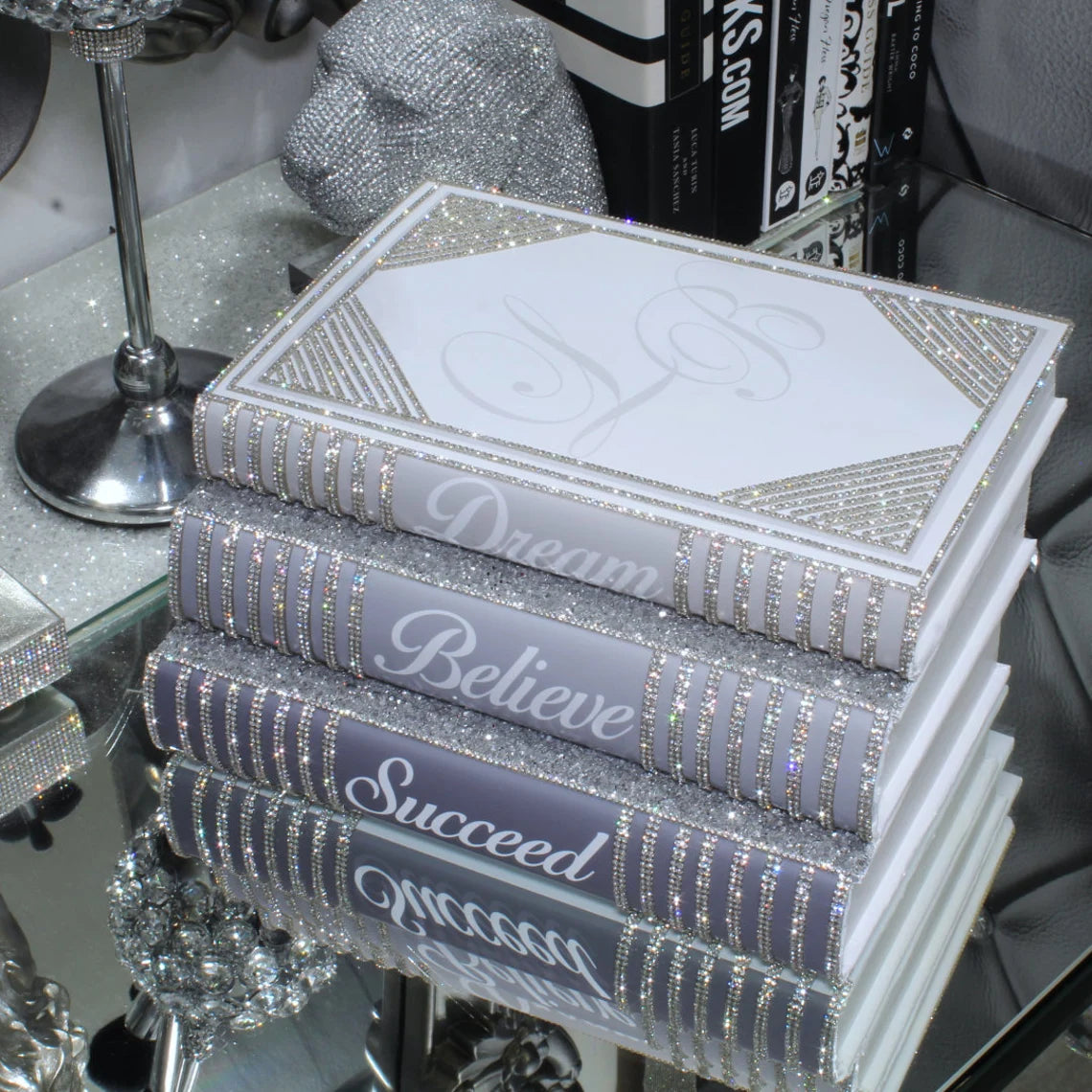 Bling Decor Glam Book Stack (3-tone Grey)